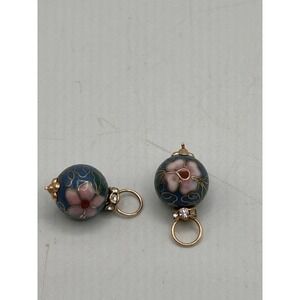 Yellow Gold Floral Cloisonne Charm or Pendant Lot Of 2